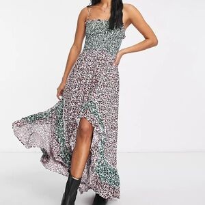 Free People shirred detail floral print midi maxi dress in multi